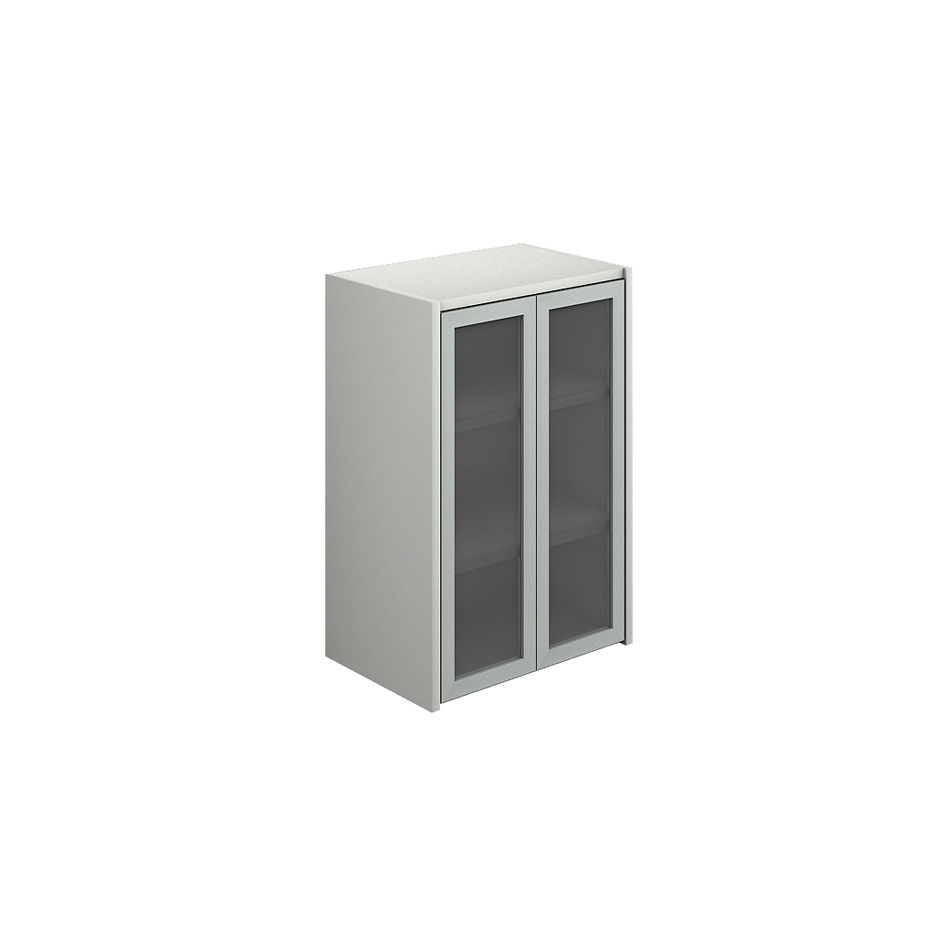 Hutch with two alum. Framed doors mounted to lateral file 28 x 18.9 x 42" Prime